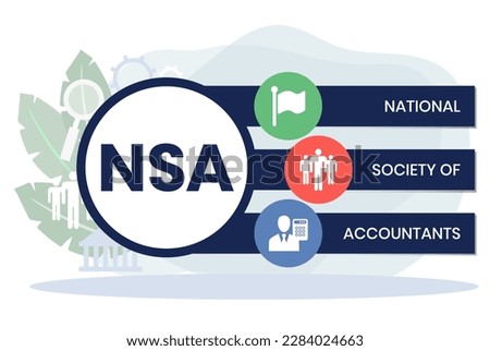 NSA - National Society of Accountants acronym. business concept background. vector illustration concept with keywords and icons. lettering illustration with icons for web banner, flyer