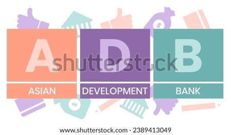 ADB - Asian Development Bank acronym. business concept background. vector illustration concept with keywords and icons. lettering illustration with icons for web banner, flyer, landing page