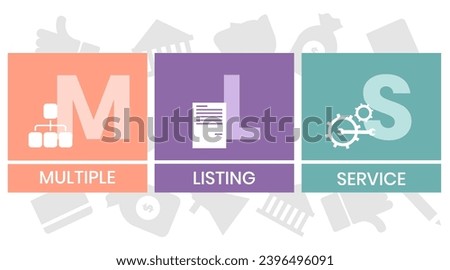 MLS, Multiple Listing Service acronym. Concept with keywords and icons. Flat vector illustration. Isolated on white background.