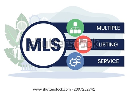 MLS, Multiple Listing Service acronym. Concept with keywords and icons. Flat vector illustration. Isolated on white background.