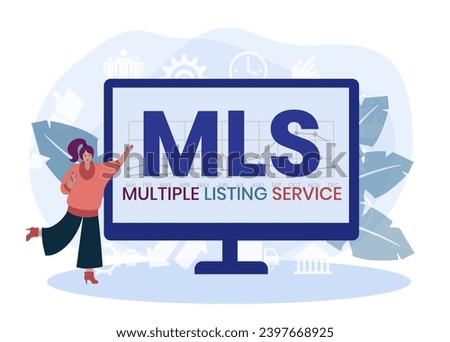 MLS, Multiple Listing Service acronym. Concept with keywords and icons. Flat vector illustration. Isolated on white background.