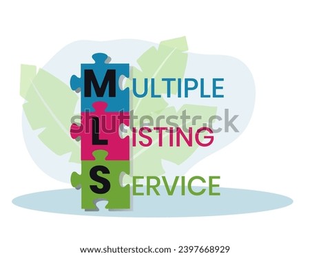 MLS, Multiple Listing Service acronym. Concept with keywords and icons. Flat vector illustration. Isolated on white background.