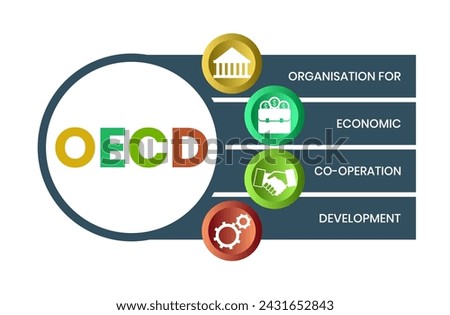 OECD - Organisation for Economic Co operation and Development acronym. business concept background. vector illustration concept with keywords and icons.