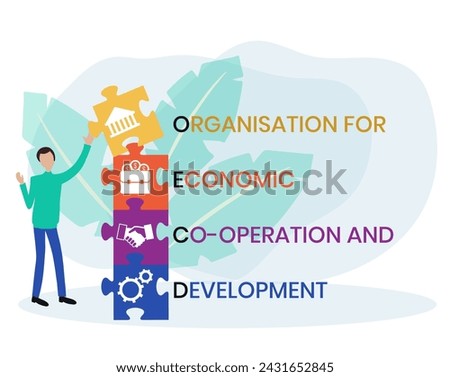 OECD - Organisation for Economic Co operation and Development acronym. business concept background. vector illustration concept with keywords and icons.