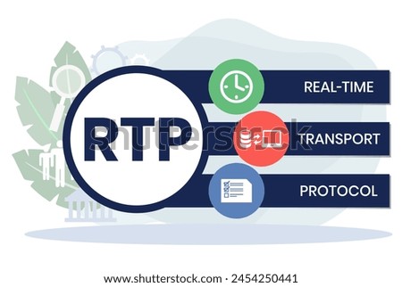 RTP - Real Time Transport Protocol acronym. business concept background. vector illustration concept with keywords and icons. lettering illustration with icon