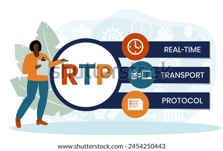 RTP - Real Time Transport Protocol acronym. business concept background. vector illustration concept with keywords and icons. lettering illustration with icon