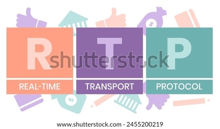 RTP - Real Time Transport Protocol acronym. business concept background. vector illustration concept with keywords and icons. lettering illustration with icon