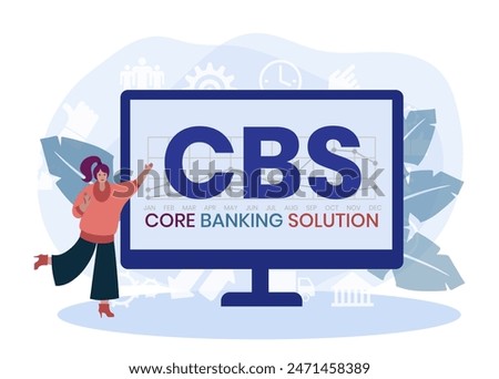 CBS. CORE BANKING SOLUTION acronym. Concept with keyword and icons. Flat vector illustration. Isolated on white.