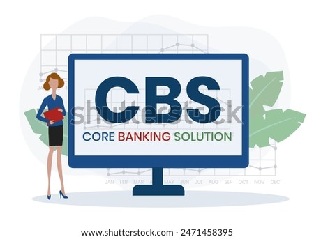CBS. CORE BANKING SOLUTION acronym. Concept with keyword and icons. Flat vector illustration. Isolated on white.