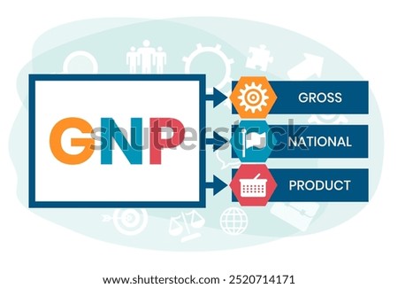 GNP - gross national product business concept background. vector illustration concept with keywords and icons. lettering illustration with icons for web banner, flyer, landing page, presentation