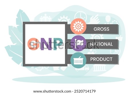 GNP - gross national product business concept background. vector illustration concept with keywords and icons. lettering illustration with icons for web banner, flyer, landing page, presentation