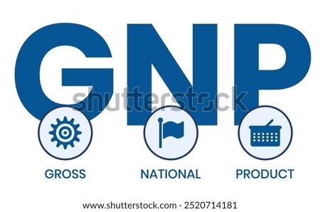 GNP - gross national product business concept background. vector illustration concept with keywords and icons. lettering illustration with icons for web banner, flyer, landing page, presentation