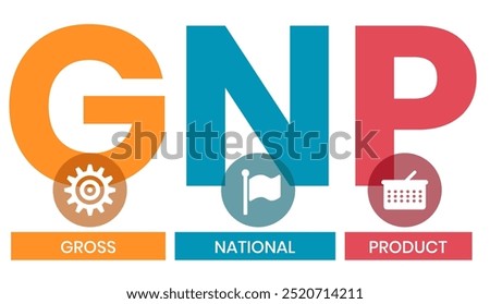 GNP - gross national product business concept background. vector illustration concept with keywords and icons. lettering illustration with icons for web banner, flyer, landing page, presentation