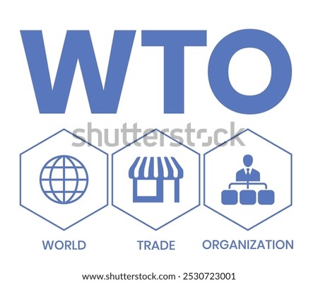 WTO - World Trade Organization acronym, business concept. word lettering typography design illustration with line icons and ornaments. Internet web site promotion concept vector lay