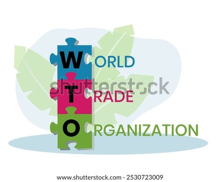 WTO - World Trade Organization acronym, business concept. word lettering typography design illustration with line icons and ornaments. Internet web site promotion concept vector lay