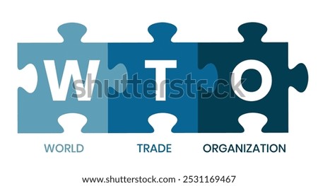 WTO - World Trade Organization acronym, business concept. word lettering typography design illustration with line icons and ornaments. Internet web site promotion concept vector lay