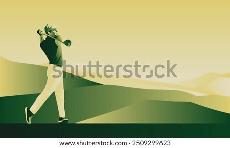 Golfclub competition poster. Template for golf competition or championship event. Blue sky and green golf field.