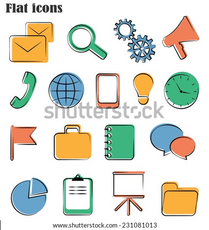 Set of business office flat icons isolated on white