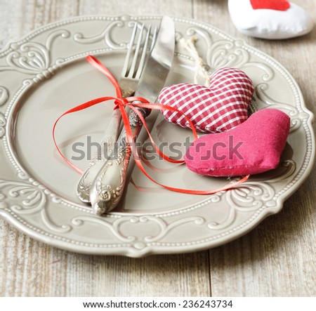 Table set for celebration St. Valentine's Day