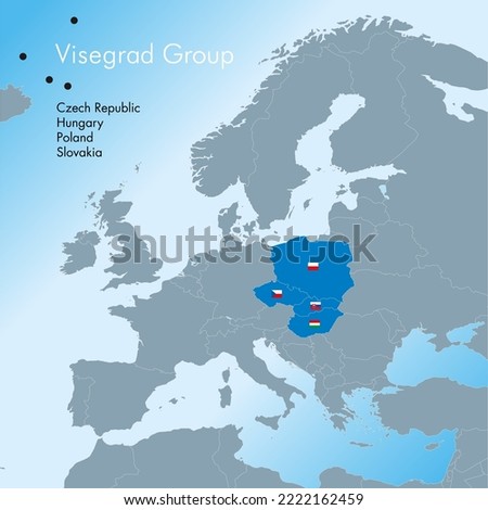 Visegrd Group agreement map and flags, Europe, vector file, illustration