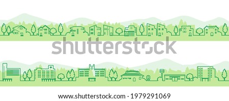 Simple and cute townscapes illustration (line art)