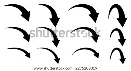 Illustration set of downward pointing curved arrows (monochrome)