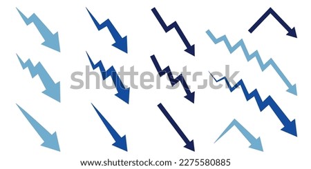 Illustration set of downward pointing zigzag arrows (cold colors)
