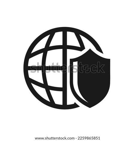 Vector illustration, globe and shield icon. Security, protection. 