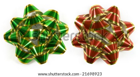 Christmas gift bows isolated on white (top down shot)
