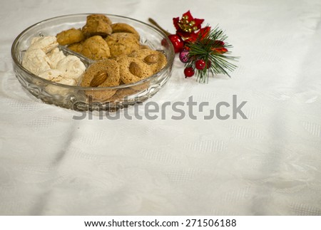 Meringue cake with nuts, assorted  in a glass dish