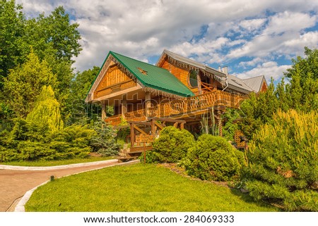 CHERNIVTSI, UKRAINE - MAY 30, 2015: Cottage in the tourist complex \