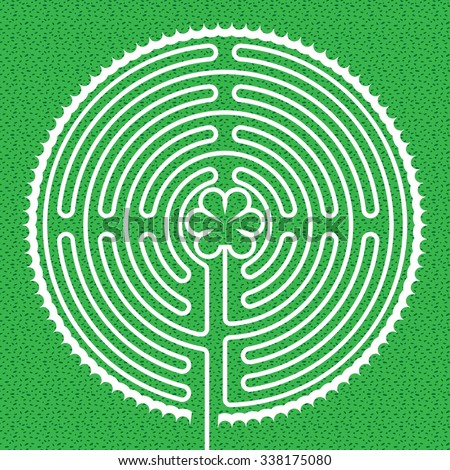 Outdoor Meditation Space Labyrinth on the grass. Maze for children. Vector illustration.