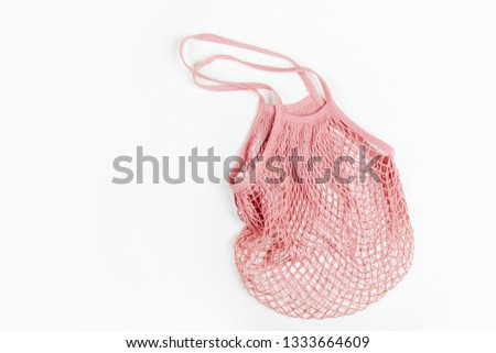 Similar – Image, Stock Photo eco net  tote bag for grocery shopping hanging on door knob at home near green leaves on houseplant