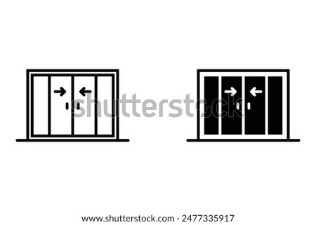 Patio door icon. Sliding glass door. Architecture, construction. Large window opening. Customizable thin and black line illustration. Contour symbol.