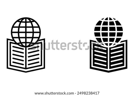 Continuous one line drawing of open Book and globe planet concept