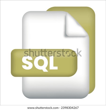 SQL file format icon. SQL file format 3d render icon on white background. SQL file format document color icon vector