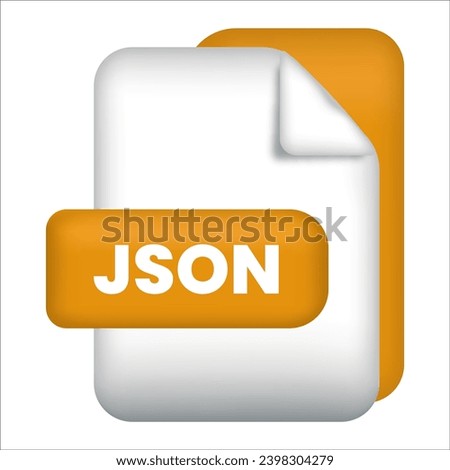 JSON file format icon. JSON file format 3d render icon on white background. JSON file format document color icon vector