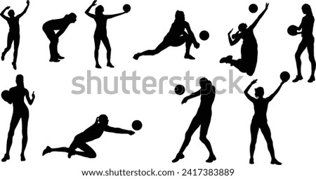 Woman volleyball player silhouette illustration in various pose