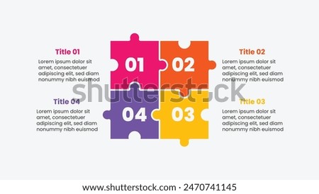 Creative infographic template with puzzle shape. Multicolor business presentation. 4 options flowchart process for pitch deck.