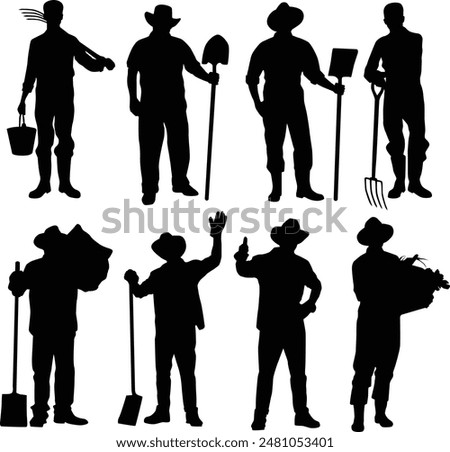 Set of farmer standing full body silhouette illustration