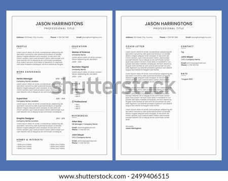 Clean resume template with 2 columns. Simple cv and cover letter design template for professional.