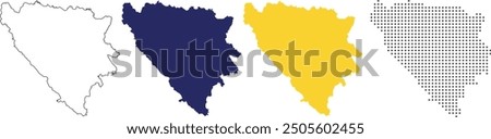 bosnia and herzegovina map in outline, blue color, yellow color, dotted style.