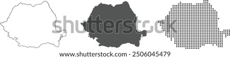 Romania map detailed in outline, grey color, dotted style.