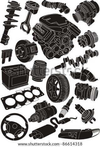 Set Of Car Part Silhouettes Stock Vector Illustration 86614318 ...