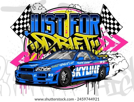 Car Graffiti Vector Illustration. Racing car illustration in graffiti style.