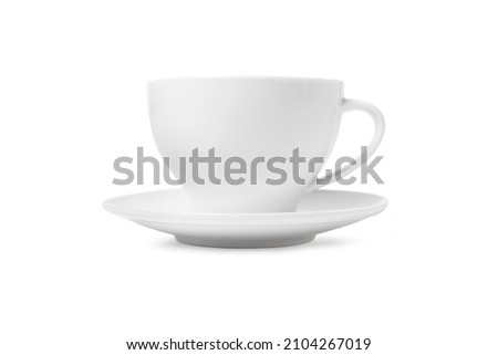 Similar – Image, Stock Photo White tea cup and saucer with a pattern for drink on white background. Ceramic coffee cup or mug close up. Mockup classic porcelain utensils. copy space