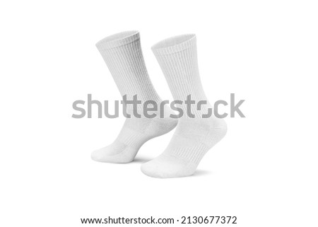 Pair of white cotton socks isolated on white. Set of short socks for sports as mock up and label for advertising, logo, branding. ストックフォト © 