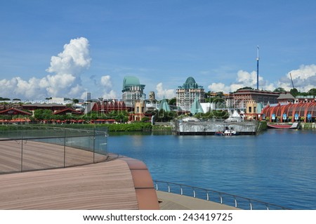 SINGAPORE - May 10: View of Sentosa Island take this picture from Sentosa Boardwalk on May 10, 2014 in Singapore. Sentosa is a popular island resort in Singapore.