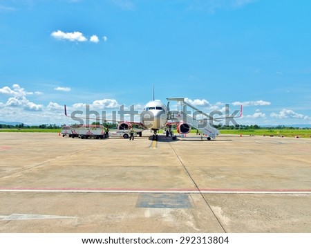 CHIANG RAI, THAILAND - JUNE 20: Boeing 737-900 Thai Lion Air landed at Mae Fah Luang Airport in Chiang rai, Thailand on June 20, 2015. Thai Lion Airways is the new low cost airline in Thailand.