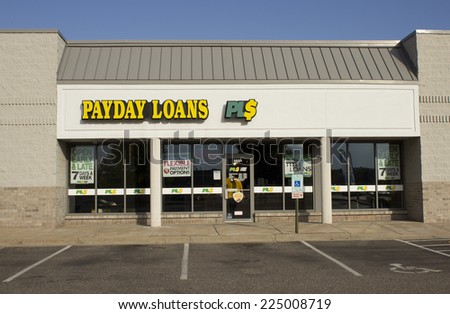 RIVER FALLS,WISCONSIN-OCTOBER 20,2014: Payday Loans retail storefront. Payday Loan LLC is headquartered in Anaheim,California.
